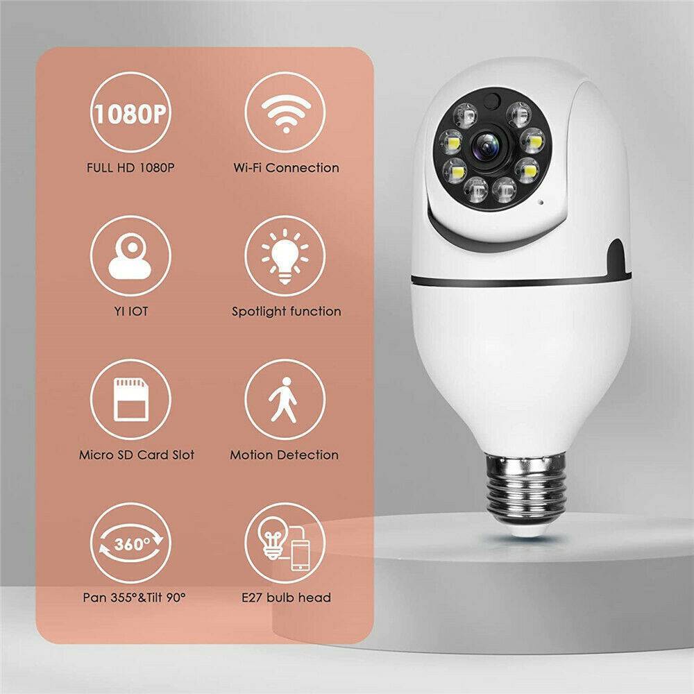 Smart Light Bulb Security Camera 1080P – 360° Pan/Tilt & Motion Detection