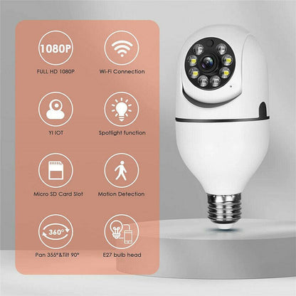 Smart Light Bulb Security Camera 1080P – 360° Pan/Tilt & Motion Detection