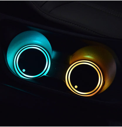 LED Car Cup Holder Coaster – Solar & USB Rechargeable Ambient Light