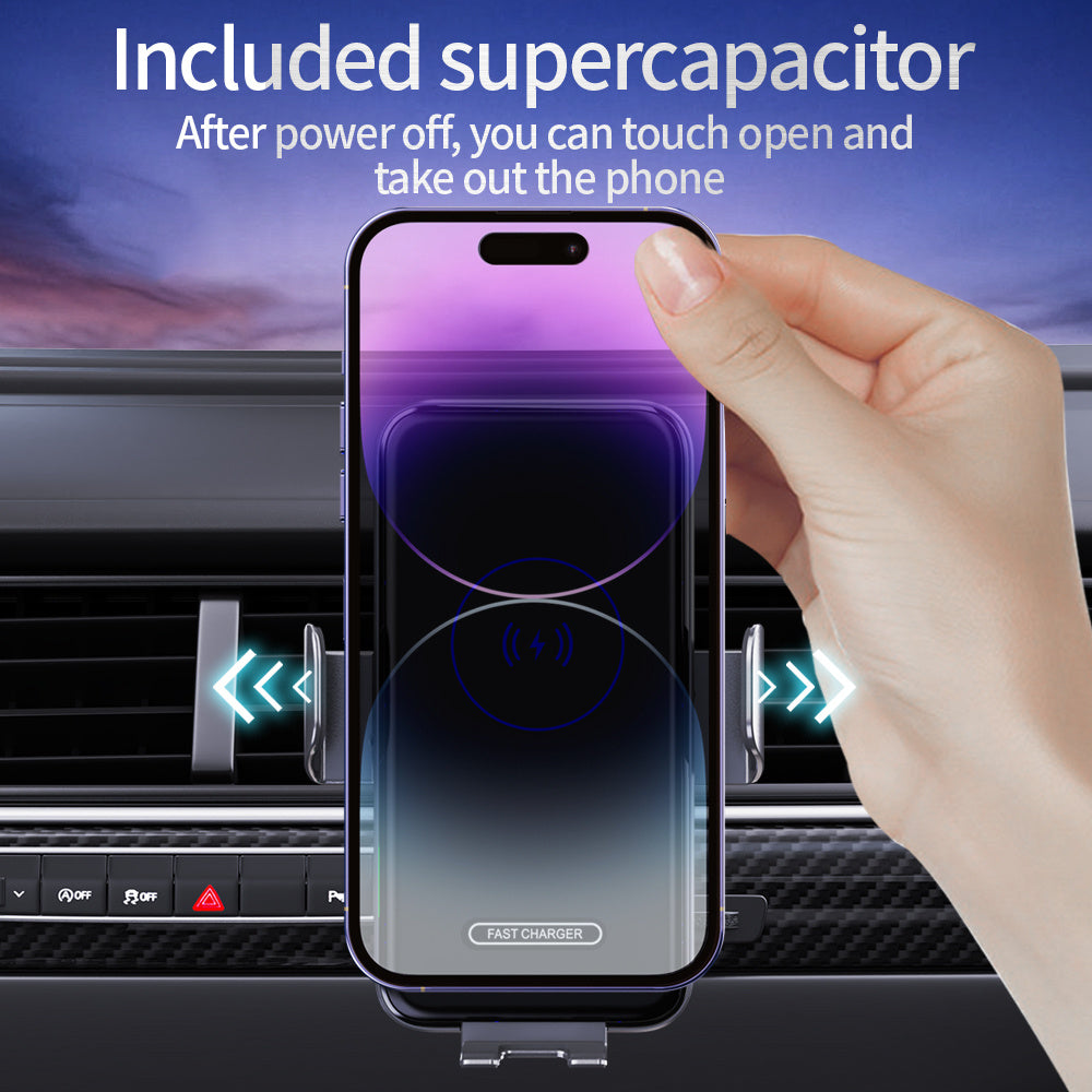 15W Wireless Car Charger Mount – Auto-Clamping Phone Holder