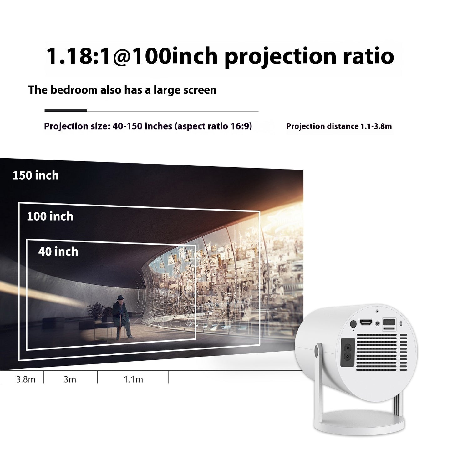 Portable Projector, 180 Degrees Projection Angle