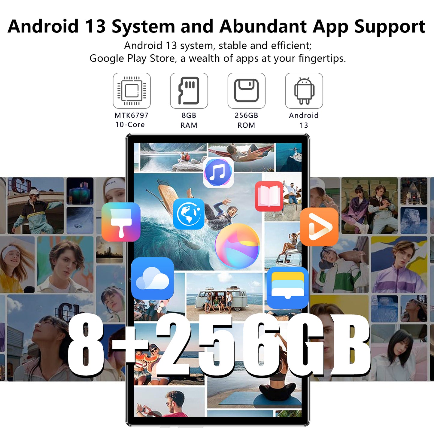 Tablet 10.1 Inch, Android 13 Tablet Quad Core 8GB RAM